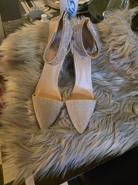 Call It Spring Women's Champagne Rhinestone Pointed Toe Ankle Strap Flats